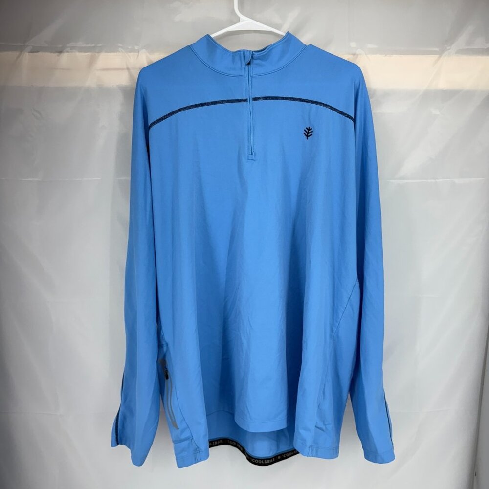 Coolibar Men XXLT Nocona Zip Rash Guard Top Pullover 1/4 Zip Blue Long Sleeve